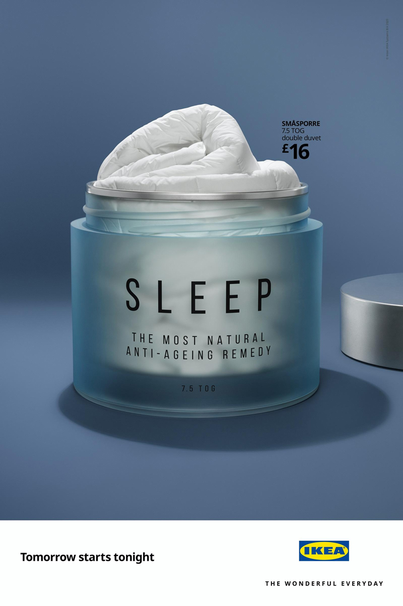 將睡眠床品制成抗衰老產(chǎn)品，宜家平面喊你今晚早點(diǎn)睡